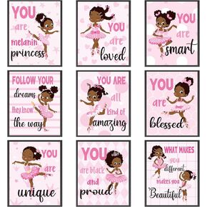 9 Pcs Black Ballerina Wall Decor Black Toddler Girl Wall Art Motivational African Little Girls Pink Room Decor for Positive Pink Bedroom Wall Decor Ballerina African American Toddler Quotes Posters in Saudi Arabia