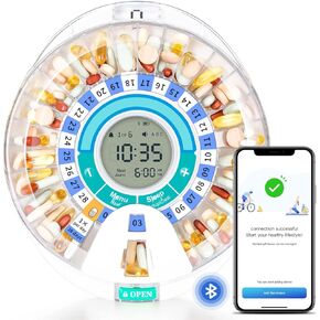 آلة توزيع حبوب الدواء الأوتوماتيكية بتقنية البلوتوث الذكية من COLORWING، منظم للأدوية لمدة 28 يومًا، ما يصل إلى 6 حلقات تذكير بجرعات حبوب منع الحمل لمراقبة الرعاية اليومية مع منبه الصوت والضوء وتنبيهات التطبيق (أخضر) in Kuwait
