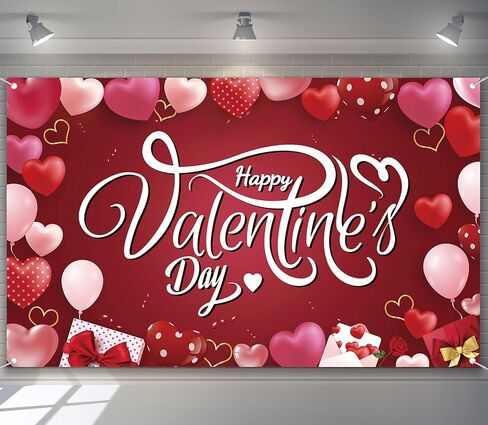 Happy Valentine's Day Banner Backdrop Red Pink Happy Valentine's Day Bakcground Love Heart Theme Photo Booth Props Banner for Valentines Day Party Decorations Supplies, 71" X 43" in Kuwait