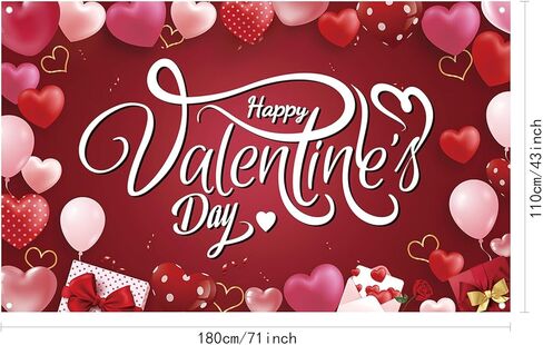 Happy Valentine's Day Banner Backdrop Red Pink Happy Valentine's Day Bakcground Love Heart Theme Photo Booth Props Banner for Valentines Day Party Decorations Supplies, 71" X 43" in Kuwait