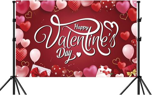 Happy Valentine's Day Banner Backdrop Red Pink Happy Valentine's Day Bakcground Love Heart Theme Photo Booth Props Banner for Valentines Day Party Decorations Supplies, 71" X 43" in Kuwait