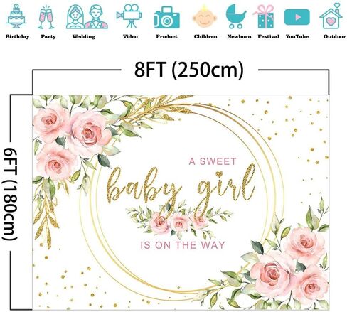 Mocsicka Floral Sweet Baby Girl Backdrop It's a Girl Baby Shower Background Watercolor Pink Floral Baby Shower Party Cake Table Decoration Photo Booth Props (10x7ft) in Saudi Arabia