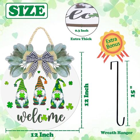 زينة يوم القديس باتريك 12 بوصة إكليل علامة الترحيب للباب الأمامي علامة باب خشبية معلقة سانت باتريك مع التماثيل شامروك + 15 بوصة إكليل شماعات لديكور المنزل المزرعة (أسود) in Kuwait