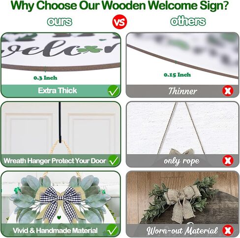 زينة يوم القديس باتريك 12 بوصة إكليل علامة الترحيب للباب الأمامي علامة باب خشبية معلقة سانت باتريك مع التماثيل شامروك + 15 بوصة إكليل شماعات لديكور المنزل المزرعة (أسود) in Kuwait