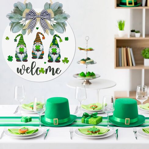 زينة يوم القديس باتريك 12 بوصة إكليل علامة الترحيب للباب الأمامي علامة باب خشبية معلقة سانت باتريك مع التماثيل شامروك + 15 بوصة إكليل شماعات لديكور المنزل المزرعة (أسود) in Kuwait