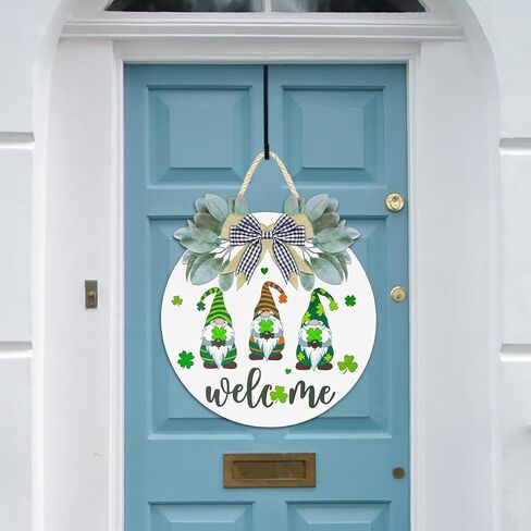 زينة يوم القديس باتريك 12 بوصة إكليل علامة الترحيب للباب الأمامي علامة باب خشبية معلقة سانت باتريك مع التماثيل شامروك + 15 بوصة إكليل شماعات لديكور المنزل المزرعة (أسود) in Kuwait