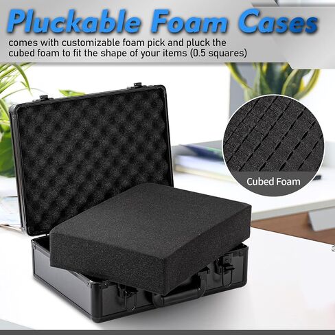 Small Hard Case with Pluck Foam Interior for Pisto l, GoPro,Microphone, Camera, and More - Outer Size 12.2 x 9 x 4.5 Inches, Black in Kuwait