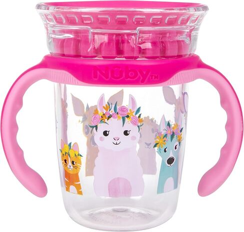 Nuby 360 Edge 2 Stage Drinking Rim Cup with Removable Handles & hygienic Cover: 8 Oz/ 240 Ml, 12M+, Robot, Blue (80815) (Pack of 3) in Saudi Arabia