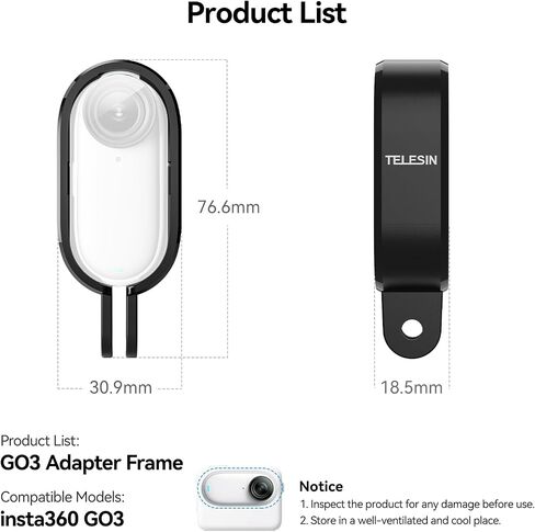 TELESIN° Tripod Mount Adapter for Insta360 GO 3 Action Camera, Plastic Frame Protective Mounting Case Compatible with Insta360 Accessory in Saudi Arabia