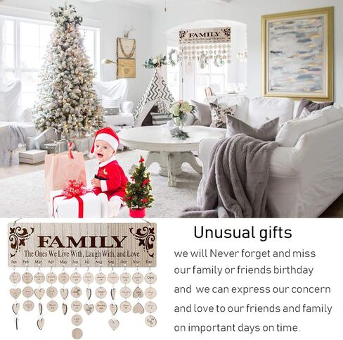 لوحة تقويم عيد ميلاد العائلة DIY خشبية لتذكير عيد الميلاد لوحة تقويم معلقة على الحائط للأم والأب مع أقراص خشبية 100 قطعة in Kuwait
