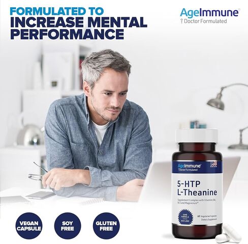 Serenity Formula for Stress Relief for Teens and Adults with 5-HTP, L-Theanine, Vitamin B6, Vitamin B12, Magnesium. 60 Veggie Capsules. Doctor Formulated, Magnesium Stearate Free. in Saudi Arabia