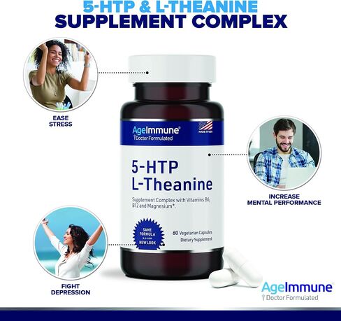 Serenity Formula for Stress Relief for Teens and Adults with 5-HTP, L-Theanine, Vitamin B6, Vitamin B12, Magnesium. 60 Veggie Capsules. Doctor Formulated, Magnesium Stearate Free. in Saudi Arabia
