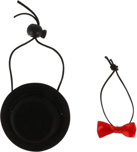 Balacoo 2Pcs Hamster Hat and Bowtie Set Guinea Pig Hat with Bow Tie Bowtie Dog Collar Small Pet Bowtie Top Cap Funny Pet Costume for Lizard Rabbit Hedgehog Black in Saudi Arabia