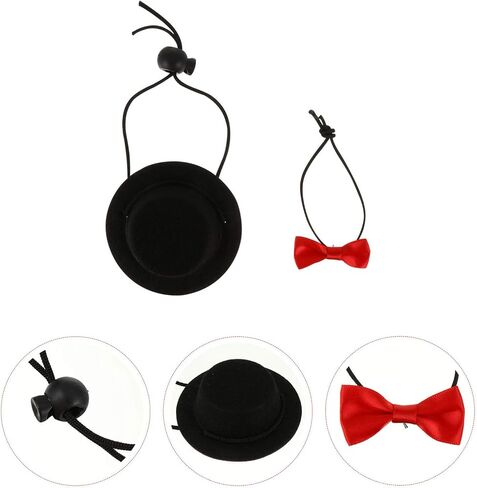 Balacoo 2Pcs Hamster Hat and Bowtie Set Guinea Pig Hat with Bow Tie Bowtie Dog Collar Small Pet Bowtie Top Cap Funny Pet Costume for Lizard Rabbit Hedgehog Black in Saudi Arabia