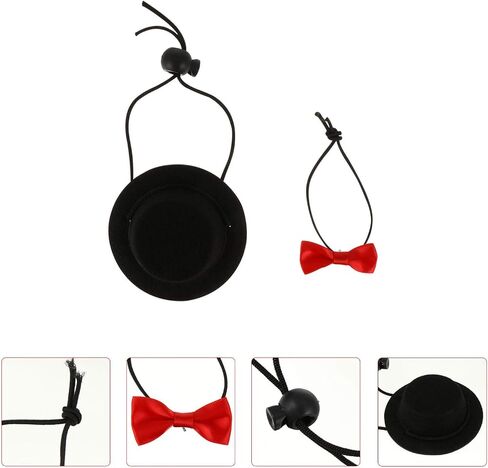 Balacoo 2Pcs Hamster Hat and Bowtie Set Guinea Pig Hat with Bow Tie Bowtie Dog Collar Small Pet Bowtie Top Cap Funny Pet Costume for Lizard Rabbit Hedgehog Black in Saudi Arabia