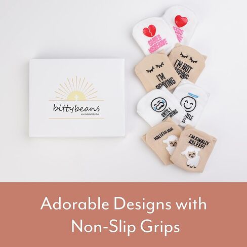 جوارب Mommachi Christian للأطفال - مجموعة من 4 أزواج، هدية رائعة محايدة للجنسين من أجل Little Blessings! هدية تعميد لطيفة، هدية مثالية لعيد الميلاد للطفل، هدية المعمودية in Kuwait