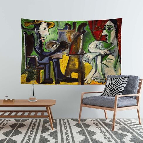 Chitteri Pablo Picasso Painter and His Model Hanging Tapestry 60" x 40" Polyester Wall Art for Home Decoration in Saudi Arabia