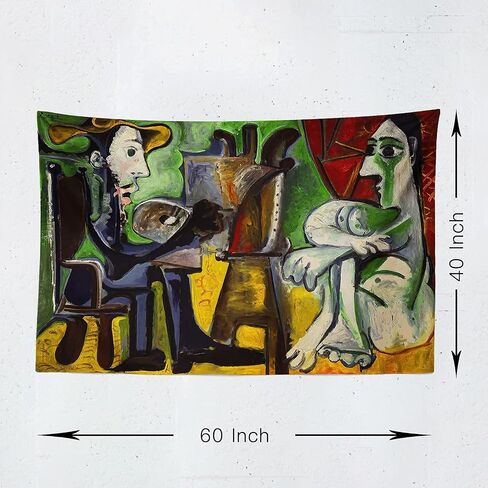Chitteri Pablo Picasso Painter and His Model Hanging Tapestry 60" x 40" Polyester Wall Art for Home Decoration in Saudi Arabia