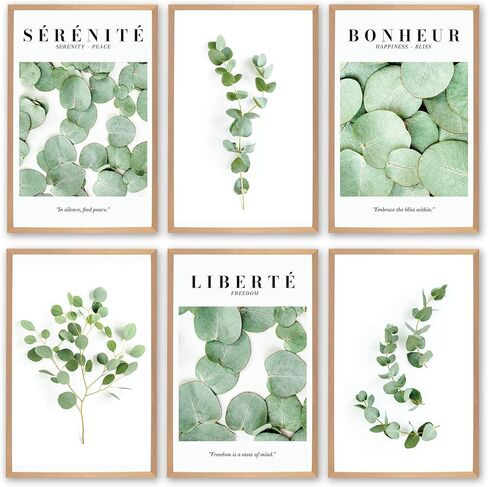 Throwback Traits "Whispers of Nature Eucalyptus Art Set - Serene Green & White Decor, 6 Inspirational French Prints - Unframed 11x17 - Inspired Wall Art for Home and Office in Saudi Arabia