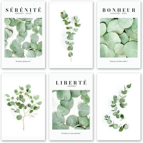 Throwback Traits "Whispers of Nature Eucalyptus Art Set - Serene Green & White Decor, 6 Inspirational French Prints - Unframed 11x17 - Inspired Wall Art for Home and Office in Saudi Arabia