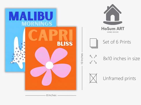 HOSUM ART Preppy ديكور غرفة الجمالية الساخنة السفر قماش جدار الفن للفتيات في سن المراهقة غرفة نوم الوردي كلية غرفة النوم ملصقات ديكور الحائط العصرية - مجموعة من 6 8x10in (غير مؤطرة) in Kuwait
