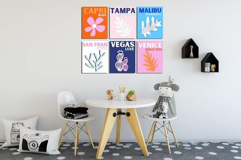 HOSUM ART Preppy ديكور غرفة الجمالية الساخنة السفر قماش جدار الفن للفتيات في سن المراهقة غرفة نوم الوردي كلية غرفة النوم ملصقات ديكور الحائط العصرية - مجموعة من 6 8x10in (غير مؤطرة) in Kuwait