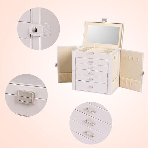 Frebeauty Large Clear Lid Jewelry Box Bundle:Multi-functional with 5 Drawers (White) and 4 Layers Jewelry Organizer (White) for Rings Earrings Necklace Bracelets for Women Girls in Kuwait