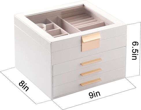 Frebeauty Large Clear Lid Jewelry Box Bundle:Multi-functional with 5 Drawers (White) and 4 Layers Jewelry Organizer (White) for Rings Earrings Necklace Bracelets for Women Girls in Kuwait