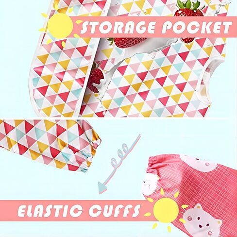 مريلة اطفال باكمام من ليتل ديمسوم، مريلة مقاومة للماء وقابلة للغسل، مجموعة مرايل للاطفال الصغار مع جيب كبير (6-36 شهرًا) - عبوة من قطعتين, One Size in Kuwait