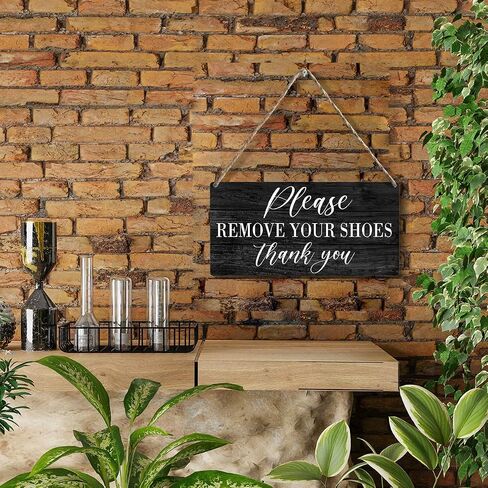 Please Remove Your Shoes Thank You Wood Sign Rustic Shoes off Wooden Hanging Plaque for Home Wall Art Decoration 6 x 12 Inches Present in Kuwait