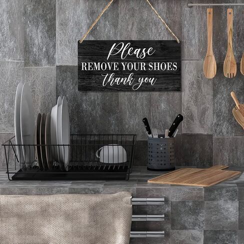 Please Remove Your Shoes Thank You Wood Sign Rustic Shoes off Wooden Hanging Plaque for Home Wall Art Decoration 6 x 12 Inches Present in Kuwait
