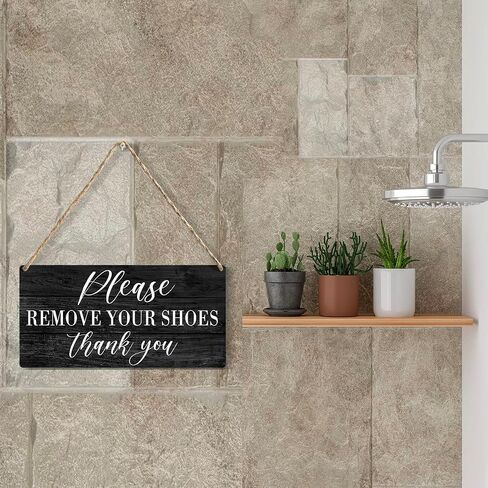 Please Remove Your Shoes Thank You Wood Sign Rustic Shoes off Wooden Hanging Plaque for Home Wall Art Decoration 6 x 12 Inches Present in Kuwait