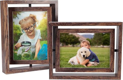 serwrsw 5x7 إطار صورة دوار 2 حزمة، إطار زجاجي عائم مزدوج الجوانب للزهور المضغوطة في المكتب، إطار مكتب ريفي قابل للتعديل لغرفة النوم وغرفة المعيشة تأطير الصور الفنية in Kuwait