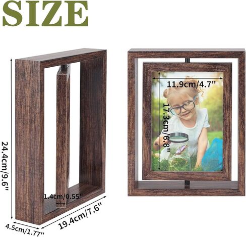 serwrsw 5x7 إطار صورة دوار 2 حزمة، إطار زجاجي عائم مزدوج الجوانب للزهور المضغوطة في المكتب، إطار مكتب ريفي قابل للتعديل لغرفة النوم وغرفة المعيشة تأطير الصور الفنية in Kuwait