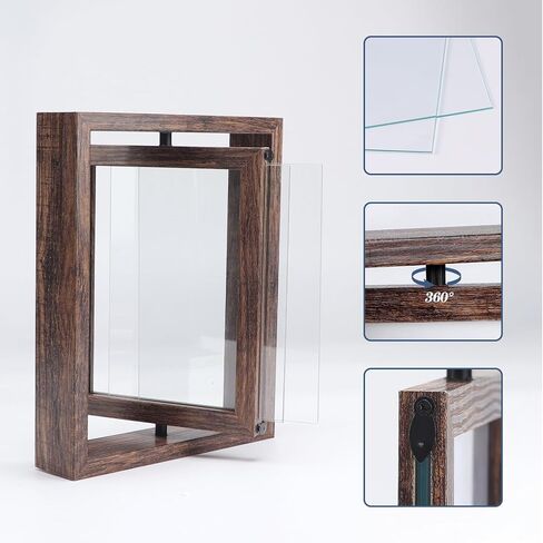 serwrsw 5x7 إطار صورة دوار 2 حزمة، إطار زجاجي عائم مزدوج الجوانب للزهور المضغوطة في المكتب، إطار مكتب ريفي قابل للتعديل لغرفة النوم وغرفة المعيشة تأطير الصور الفنية in Kuwait