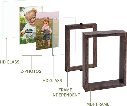 serwrsw 5x7 إطار صورة دوار 2 حزمة، إطار زجاجي عائم مزدوج الجوانب للزهور المضغوطة في المكتب، إطار مكتب ريفي قابل للتعديل لغرفة النوم وغرفة المعيشة تأطير الصور الفنية in Kuwait