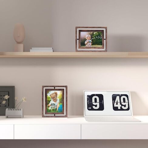 serwrsw 5x7 إطار صورة دوار 2 حزمة، إطار زجاجي عائم مزدوج الجوانب للزهور المضغوطة في المكتب، إطار مكتب ريفي قابل للتعديل لغرفة النوم وغرفة المعيشة تأطير الصور الفنية in Kuwait