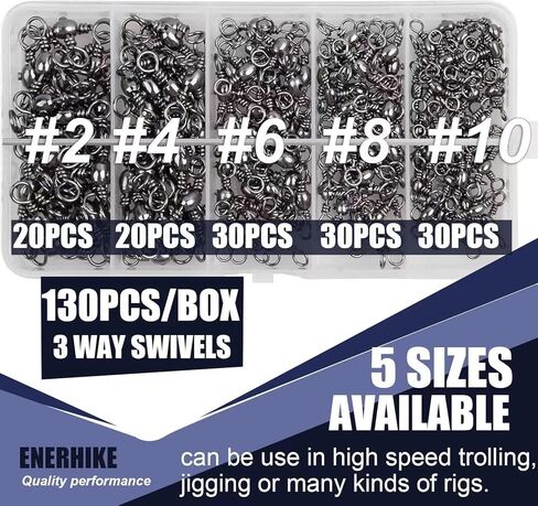 ENERHIKE 130 قطعة 3 طرق لصيد الأسماك تدور من الفولاذ المقاوم للصدأ ثلاث اتجاهات لصيد السمك، حلقات متقاطعة على شكل حرف T، وصلة لخط الصيد، أداة صيد سمك السلور، تدور جهاز صيد الأسماك in Kuwait