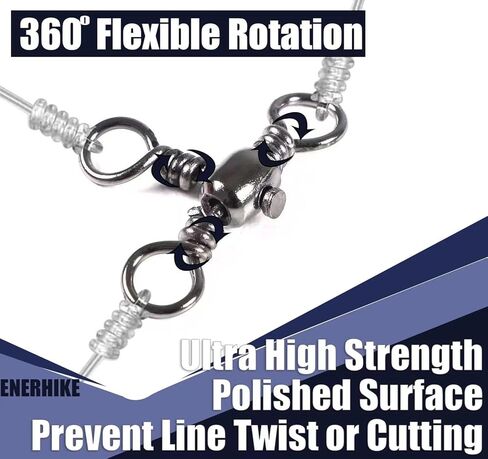 ENERHIKE 130 قطعة 3 طرق لصيد الأسماك تدور من الفولاذ المقاوم للصدأ ثلاث اتجاهات لصيد السمك، حلقات متقاطعة على شكل حرف T، وصلة لخط الصيد، أداة صيد سمك السلور، تدور جهاز صيد الأسماك in Kuwait