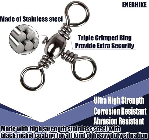ENERHIKE 130 قطعة 3 طرق لصيد الأسماك تدور من الفولاذ المقاوم للصدأ ثلاث اتجاهات لصيد السمك، حلقات متقاطعة على شكل حرف T، وصلة لخط الصيد، أداة صيد سمك السلور، تدور جهاز صيد الأسماك in Kuwait