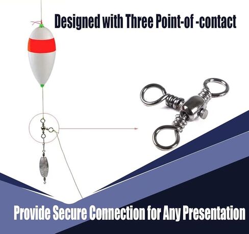 ENERHIKE 130 قطعة 3 طرق لصيد الأسماك تدور من الفولاذ المقاوم للصدأ ثلاث اتجاهات لصيد السمك، حلقات متقاطعة على شكل حرف T، وصلة لخط الصيد، أداة صيد سمك السلور، تدور جهاز صيد الأسماك in Kuwait