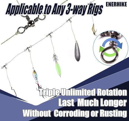 ENERHIKE 130 قطعة 3 طرق لصيد الأسماك تدور من الفولاذ المقاوم للصدأ ثلاث اتجاهات لصيد السمك، حلقات متقاطعة على شكل حرف T، وصلة لخط الصيد، أداة صيد سمك السلور، تدور جهاز صيد الأسماك in Kuwait
