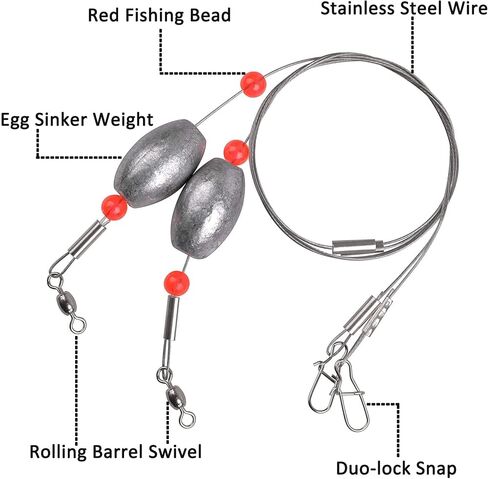 Fishing Egg Sinker Weight Rigs 6pcs Flounder Rig Saltwater Fishing Wire Leader with Egg Sinker Swivels Snap, Grouper Bottom Fishing Rigs in Saudi Arabia