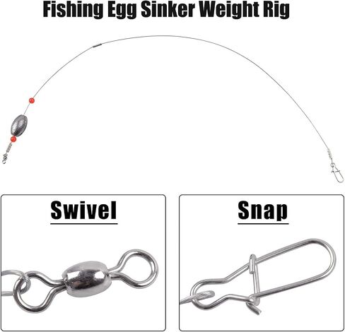 Fishing Egg Sinker Weight Rigs 6pcs Flounder Rig Saltwater Fishing Wire Leader with Egg Sinker Swivels Snap, Grouper Bottom Fishing Rigs in Saudi Arabia