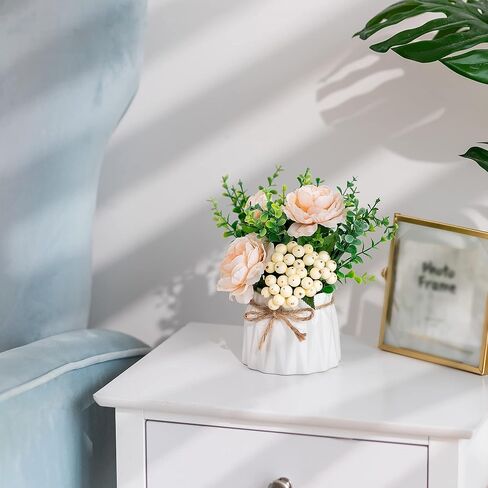 BLOSMON Table Decor Artificial Flowers Vase Small Fake Champagne Flower Arrangement 2pcs Floral Arrangement for Tables centerpieces Kitchen Dining Room Decorations Flower in Vase Silk Roses in Saudi Arabia