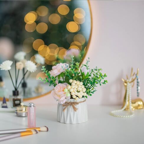 BLOSMON Table Decor Artificial Flowers Vase Small Fake Champagne Flower Arrangement 2pcs Floral Arrangement for Tables centerpieces Kitchen Dining Room Decorations Flower in Vase Silk Roses in Saudi Arabia