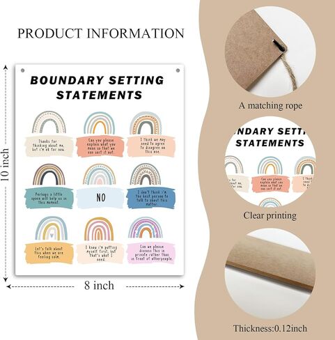 لوحة خشبية للتعليق على الحائط مقاس 8 × 10 بوصة، بيانات تحديد الحدود، علامة خشبية بألوان محايدة من بوهو هدية فنية جدارية مزخرفة للمستشار المعالج والمكتب وغرفة المعيشة - 10 in Kuwait