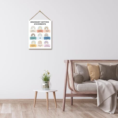 لوحة خشبية للتعليق على الحائط مقاس 8 × 10 بوصة، بيانات تحديد الحدود، علامة خشبية بألوان محايدة من بوهو هدية فنية جدارية مزخرفة للمستشار المعالج والمكتب وغرفة المعيشة - 10 in Kuwait