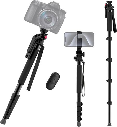 𝐔𝐩𝐠𝐫𝐚𝐝𝐞𝐝 63'' Photography Monopod with Phone Tripod Mount & Remote Heavy Duty Aluminum Camera Monopod Extending Pole for iPhone Gopro Mirrorless DSLR Cameras in Saudi Arabia