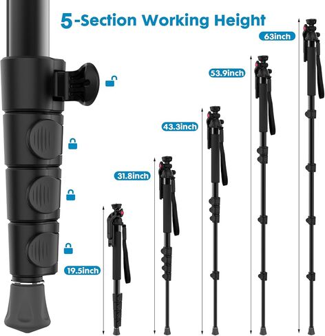 𝐔𝐩𝐠𝐫𝐚𝐝𝐞𝐝 63'' Photography Monopod with Phone Tripod Mount & Remote Heavy Duty Aluminum Camera Monopod Extending Pole for iPhone Gopro Mirrorless DSLR Cameras in Saudi Arabia